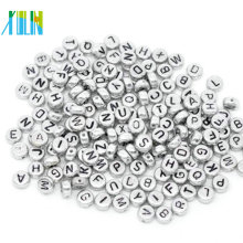 Fashion silver plate with black letter alphabet beads 4*7mm oval round beads